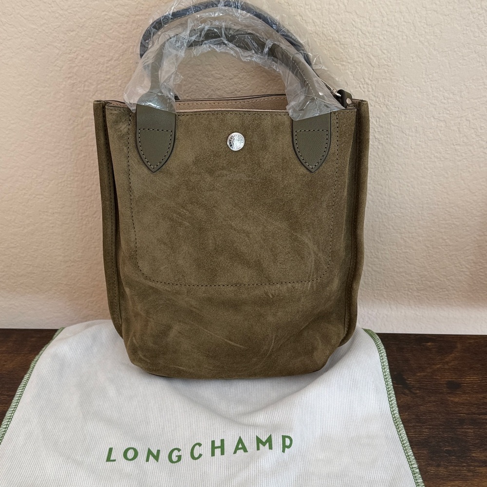 Longchamp Khaki Green Cabas Small Velvet Top Handle Bag - Picture 5 of 13